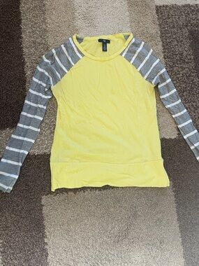 GAP Yellow Body Gray and White Striped Raglan Long Sleeve Tee